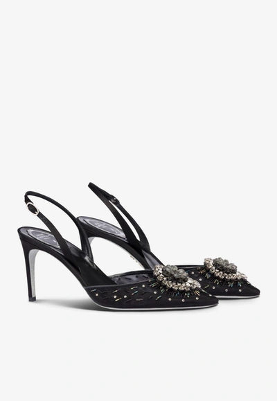 René Caovilla Barbara 80 Crystal-embellished Pointed Pumps In Black