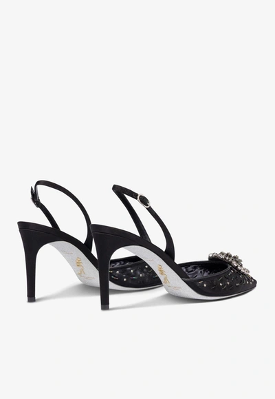 René Caovilla Barbara 80 Crystal-embellished Pointed Pumps In Black