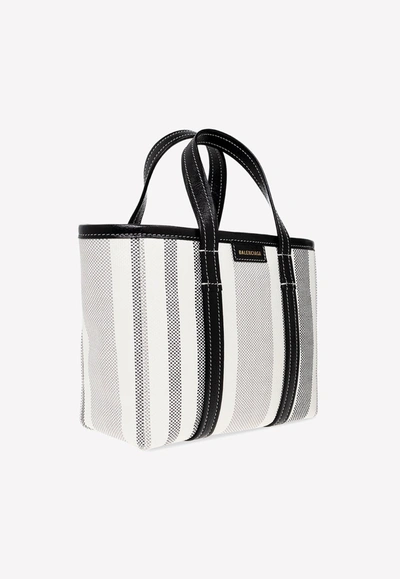 Shop Balenciaga Barbes Vertical Stripe Tote Bag In Monochrome
