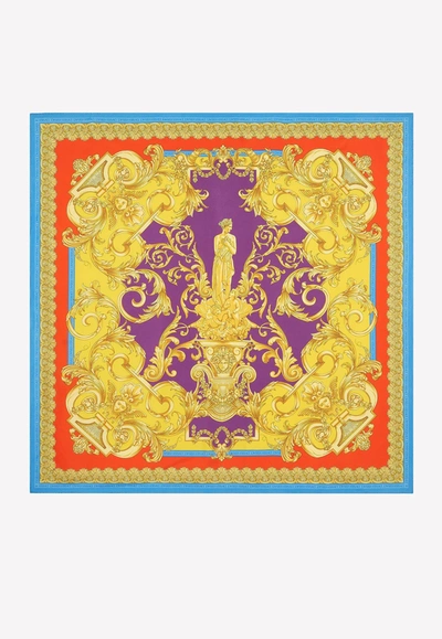 Shop Versace Barocco Goddess Print Shawl In Silk In Multicolor