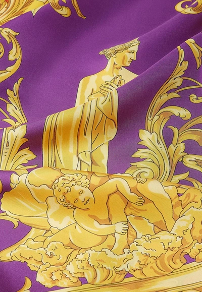 Shop Versace Barocco Goddess Print Shawl In Silk In Multicolor