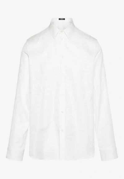 Shop Versace Barocco Jacquard Long-sleeved Shirt In White
