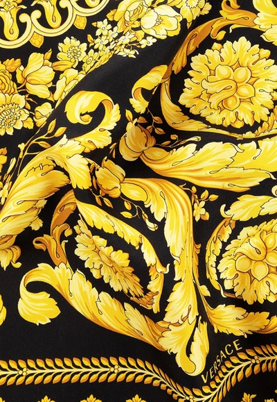 Shop Versace Barocco Large Silk Foulard In Yellow