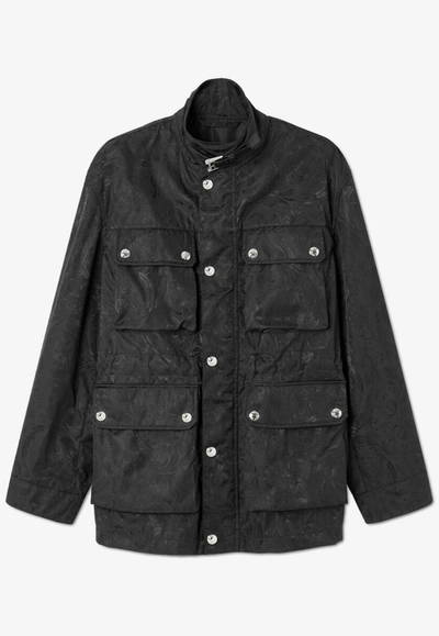 Shop Versace Barocco Nylon Field Jacket In Black