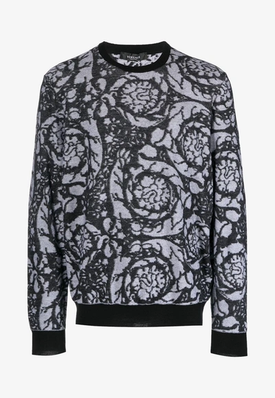 Shop Versace Barocco Pattern Crewneck Sweater In Multicolor