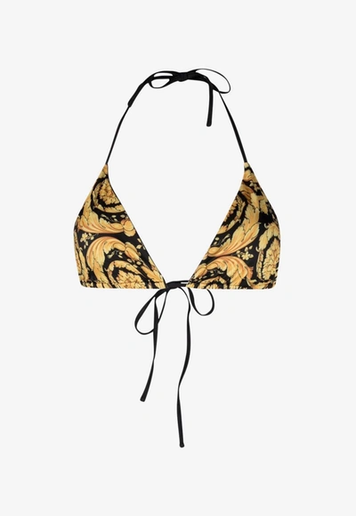 Versace Black Barocco Bikini Top In Multicolor