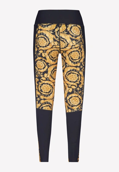 Shop Versace Barocco Print Gym Leggings In Multicolor