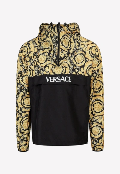Shop Versace Barocco Print Paneled Windbreaker Jacket In Yellow