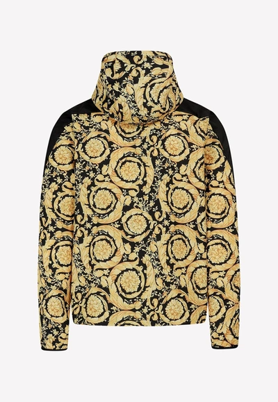 Shop Versace Barocco Print Paneled Windbreaker Jacket In Yellow