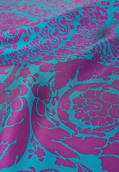 Versace Barocco Silhouette Silk Foulard In Blue