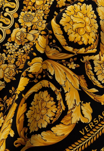 Shop Versace Barocco Print Silk Scarf In Yellow