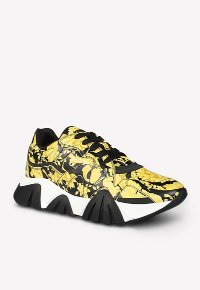 Shop Versace Barocco Print Sneakers In Leather- Delivery In 3-4 Weeks In Multicolor