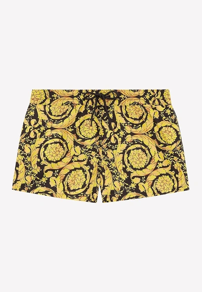 Shop Versace Barocco Print Swim Shorts In Yellow