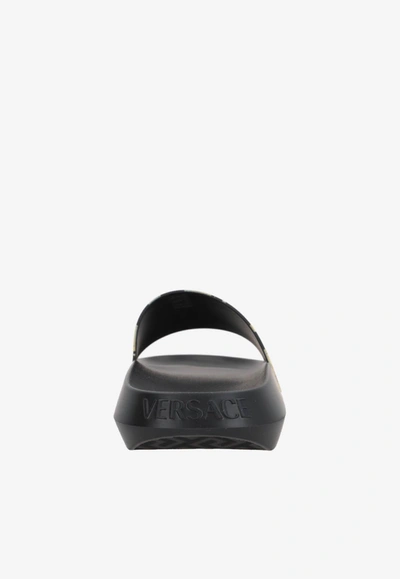 Versace Baroque Print Rubber Slide Sandals In Black