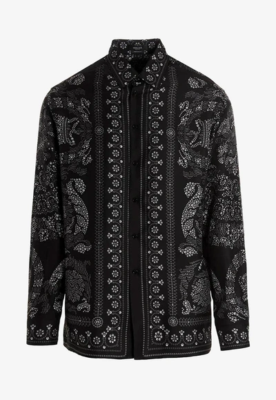 Shop Versace Barocco Silhouette Long-sleeved Silk Shirt In Monochrome