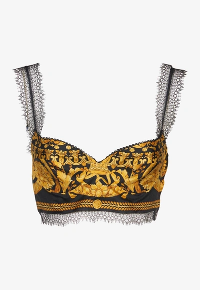 Shop Versace Barocco Sleeveless Cropped Top In Yellow
