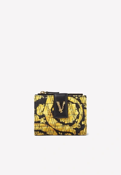 Shop Versace Barocco Virtus Wallet In Leather In Yellow