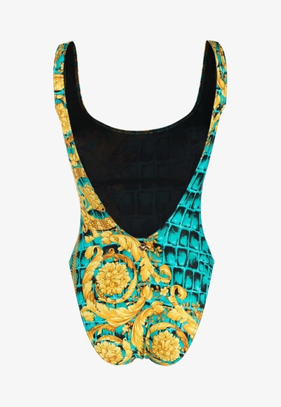 Shop Versace Baroccodile Print One-piece Swimsuit In Multicolor