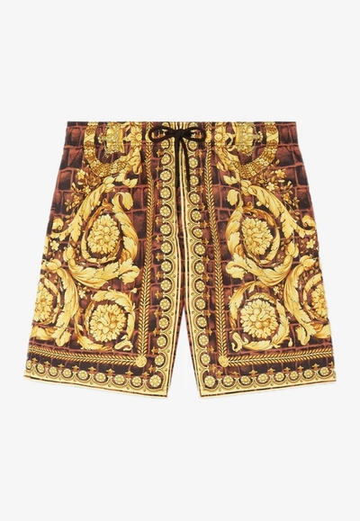 Versace Shorts Baroccodile In Multicolor