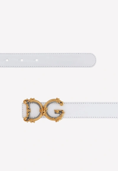 Shop Dolce & Gabbana Baroque Dg Logo Buckle Belt In Calf Leather In White