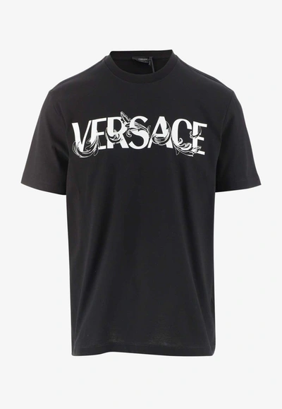 Shop Versace Baroque Logo Print T-shirt In Black