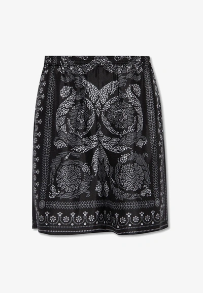 Shop Versace Baroque Silk Shorts In Monochrome