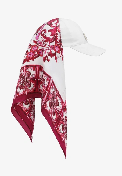 Shop Dolce & Gabbana Baseball Cap With Majolica-print Scarf In Multicolor