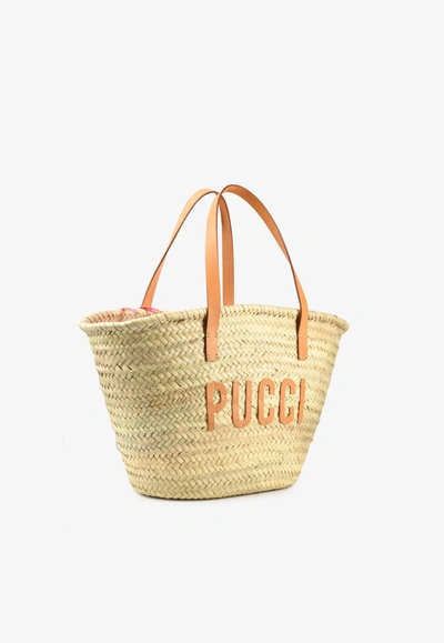 Pucci Basket Tote Bag With Logo Patch In Beige