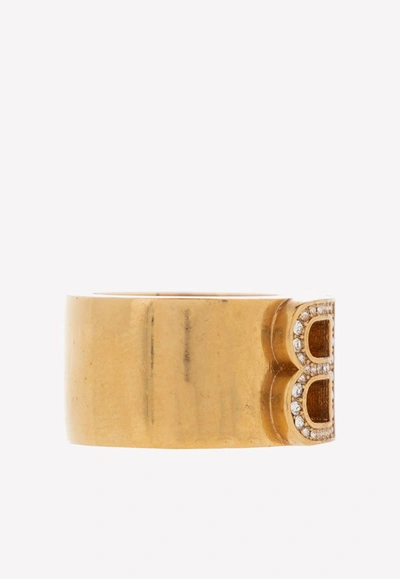 Shop Balenciaga Bb 2.0 Crystal Paved Ring In Gold