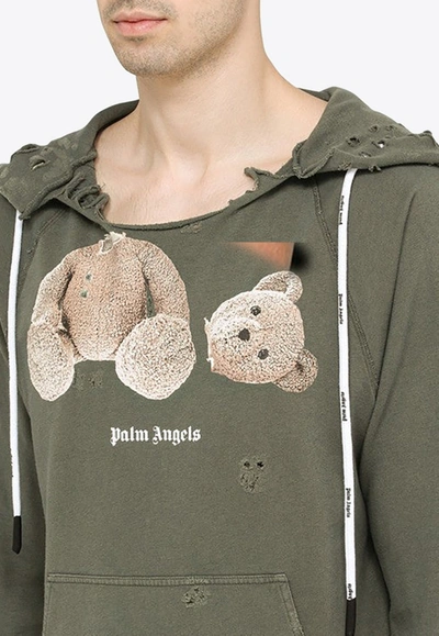 Shop Palm Angels Bear Print Ripped Hoodie In Black