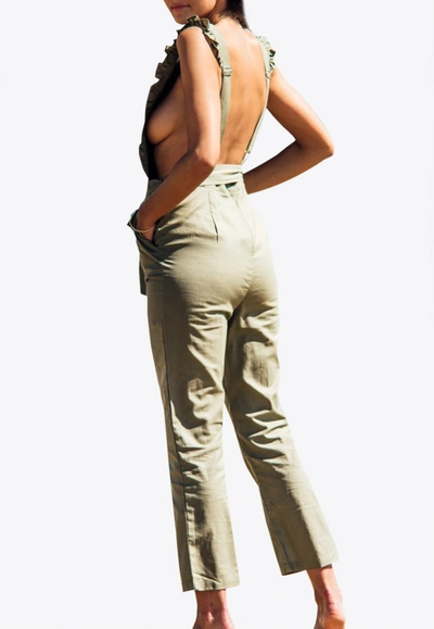 Les Canebiers Belieu Open Back Belted Jumpsuit In Khaki