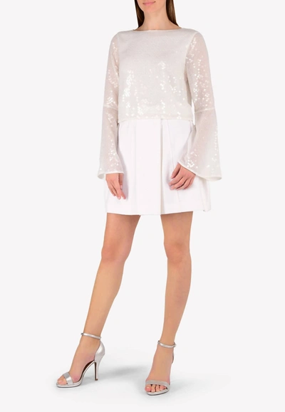 Rachel Gilbert Bell Sleeved Sequinned Top In White