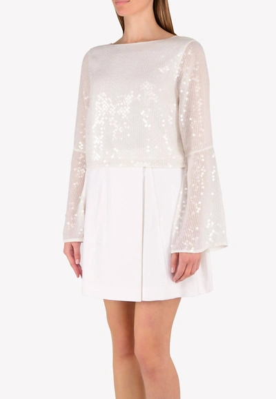 Rachel Gilbert Bell Sleeved Sequinned Top In White