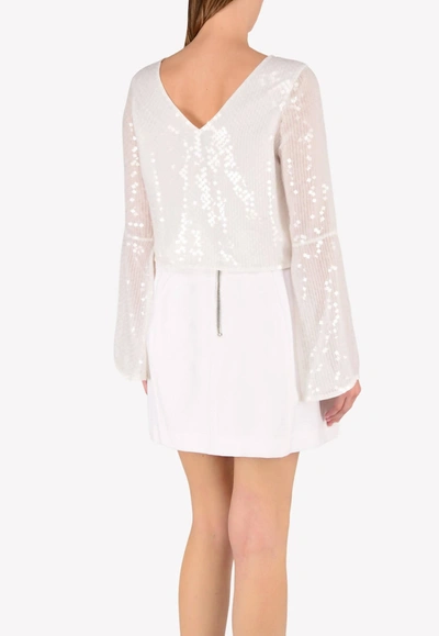 Rachel Gilbert Bell Sleeved Sequinned Top In White