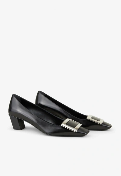 Roger Vivier Black Calfskin Pumps With Buckle And Wide Heel In Black