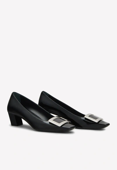 Roger Vivier Black Calfskin Pumps With Buckle And Wide Heel In Black