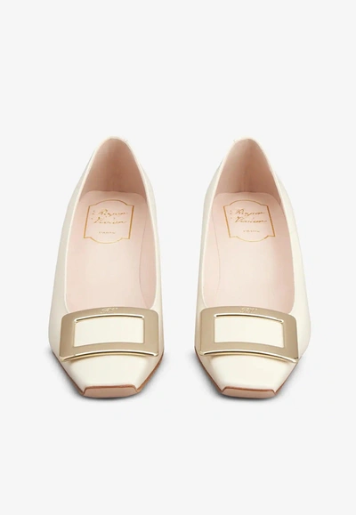 Roger Vivier Belle Vivier 45 Mother-of-pearl Buckle Pumps In Leather In Off-white