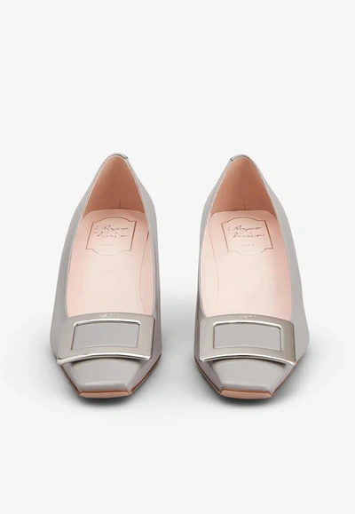 Roger Vivier Belle Vivier 45 Metal Buckle Pumps In Patent Leather In Gray