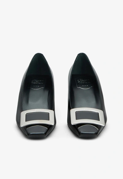 Roger Vivier Black Calfskin Pumps With Buckle And Wide Heel In Black