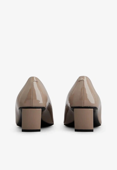 Roger Vivier Pointed Toe Pumps With Low Block Heel And Patent Finish In Beige