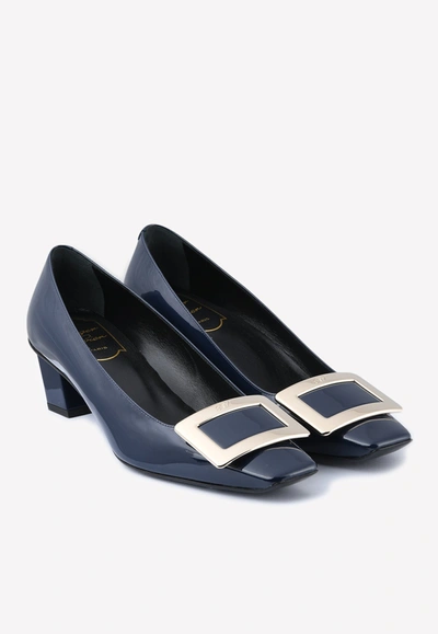 Roger Vivier Belle Vivier 45 Metal Buckle Pumps In Patent Leather In Navy