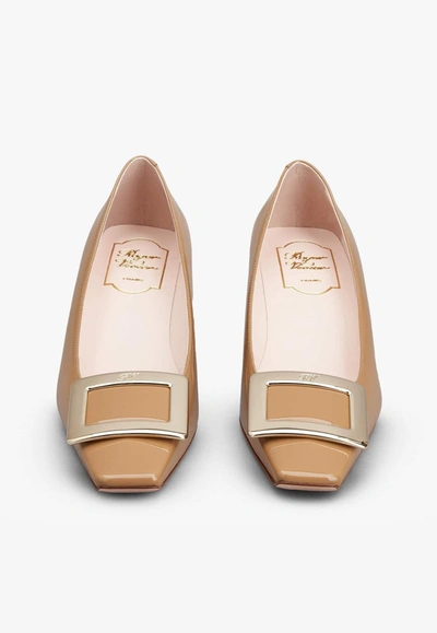 Roger Vivier Belle Vivier 45 Metal Buckle Pumps In Patent Leather In Brown