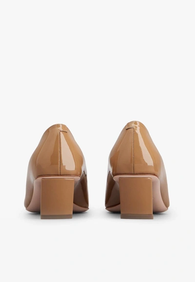 Roger Vivier Belle Vivier 45 Metal Buckle Pumps In Patent Leather In Brown