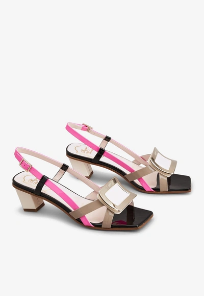 Shop Roger Vivier Belle Vivier 45 Metal Buckle Sandals In Patent Leather In Multicolor