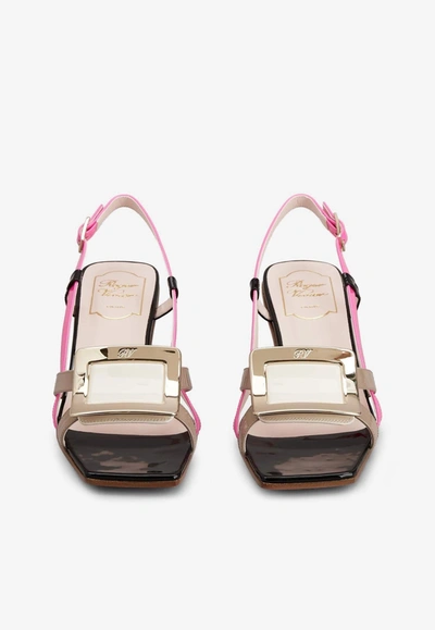 Shop Roger Vivier Belle Vivier 45 Metal Buckle Sandals In Patent Leather In Multicolor