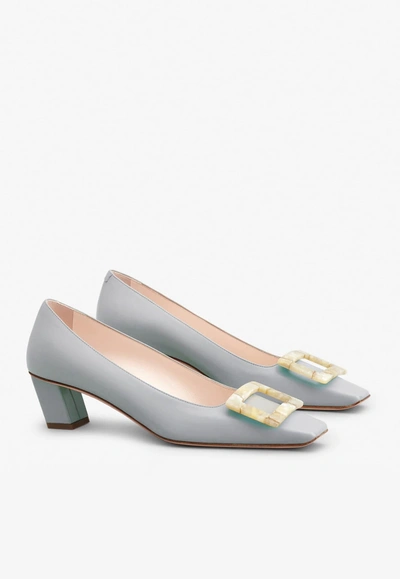 Shop Roger Vivier Belle Vivier 45 Mother-of-pearl Buckle Pumps In Leather In Gray