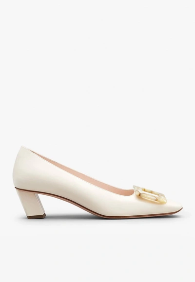 Shop Roger Vivier Belle Vivier 45 Mother-of-pearl Buckle Pumps In Leather In Off-white