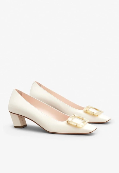 Shop Roger Vivier Belle Vivier 45 Mother-of-pearl Buckle Pumps In Leather In Off-white