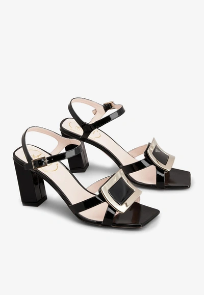 Shop Roger Vivier Belle Vivier 75 Metal Buckle Sandals In Patent Leather In Black