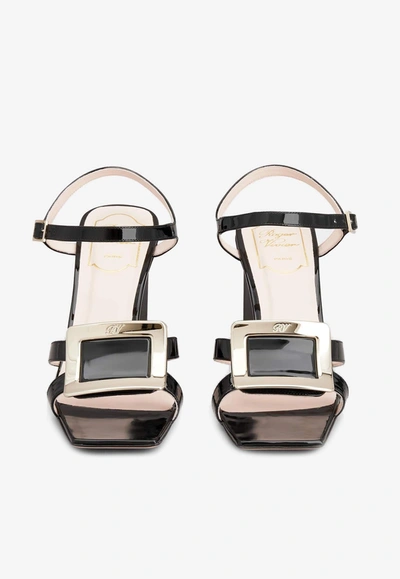 Shop Roger Vivier Belle Vivier 75 Metal Buckle Sandals In Patent Leather In Black